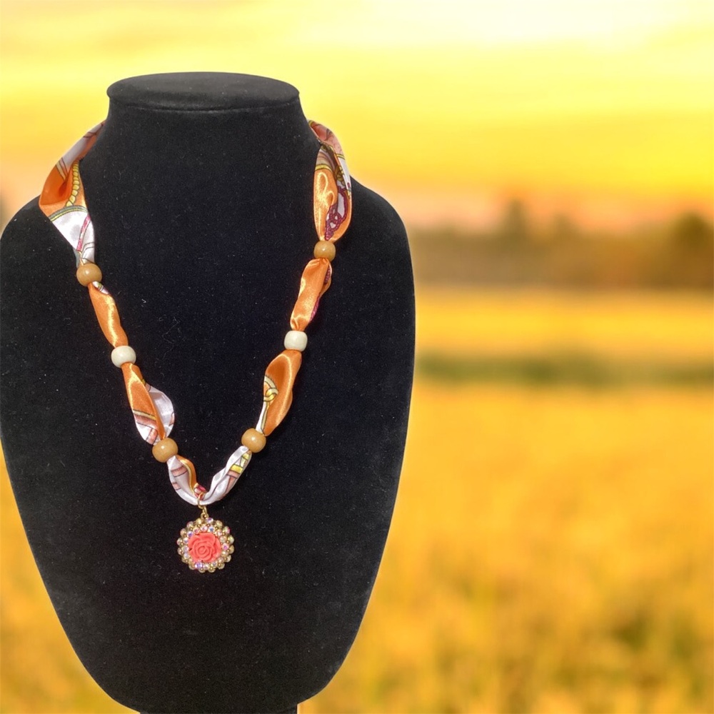 (#67) Handmade Orange and Gold Necklace with Organic Design